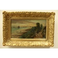 Картина антикварная Пейзаж Закат в Фолкстоне. 19 век. Великобритания. Холст, масло