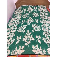 Одеяло шерстяное СССР зеленое 140 х 188 полуторное в цветы двустороннее