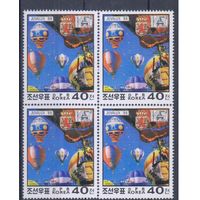 [336] Корея,КНДР 1988. Авиация.Воздушные шары. КВАРТБЛОК MNH. Кат.5,20 е. (за четыре)