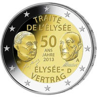 2 евро 2013 Германия F 50 лет подписания Елисейского договора UNC из ролла