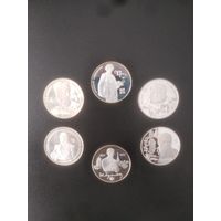Серебро, шесть двухрублёвых монет РФ, 1994 - 1996