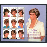 Невис - 1998 - Принцесса Диана - малый лист - [Mi. 1158-1166] - полная серия - 9 марок. MNH.