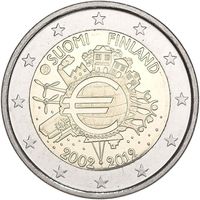 2 Евро Финляндия 2012 10 лет наличному евро UNC из ролла