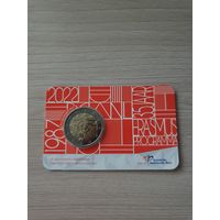 Монета Нидерланды 2 евро 2022 35 лет программе Эразмус (Эрасмус) BU БЛИСТЕР
