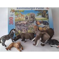 5 фигурок африканских животных Шляйх+тематический паззл Ravensburger XXL Африканские животные (300 элементов) одним лотом