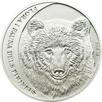 Награда! Андорра 5 динер 2010г. "Кантабрийский бурый медведь". Монета в капсуле; подарочном футляре; номерной сертификат; коробка. СЕРЕБРО 15,55гр. (1/2 oz).
