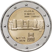 2 евро 2021 г. Мальта  Храмы Тарксиена UNC из ролла