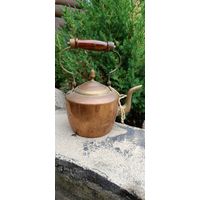 Аукцион с рубля! 61 Старинный медный чайник с деревянной ручкой Англия