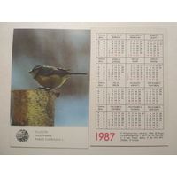 Карманный календарик. Птица Лазоревка. 1987 год