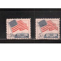 США-1963, (Мих.838 х+у) , гаш. , Стандарт, Флаг (полная серия), разл. бумага(3)