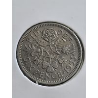 6 пенсов - Великобритания - 1953 - Елизавета II - KM#889 ( год коронации , пореже  )