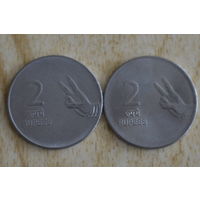 Индия 2 рупии 2009 (М.Д. - Ноида и Мумбаи)
