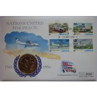 Либерия. 1 доллар 1995 года KM#412  "50 лет ООН"