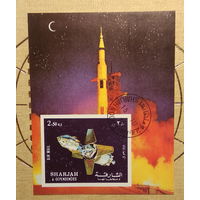 КОСМОС Авиапочта - Аполлон-17 Шаржа ОАЭ 1972 год БЛОК  лот 2020  Б/З