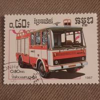 Камбоджа 1987. Спецтехника. Пожарный автомобиль. Марка из серии