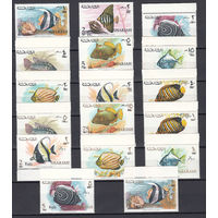Фауна. Рыбы. Шарджа. 1966. 17 марок с переоценкой черного цвета (полная серия). Michel N 316II-332 (220,0 е)
