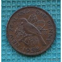 Новая Зеландия 1 (пенс) пенни 1958 года, UNC. Елизавета II.