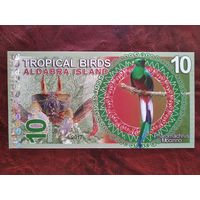 10 долларов о. Альдабра Сейшелы 2017 г. "Тропические птицы".