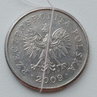 Польша 50 грошей 2009 Брак разворот ( поворот)+ раскол или выкрошка штемпеля.