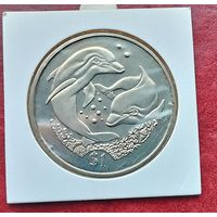 Британские Виргинские острова 1 доллар, 2006 Дельфины. Монета в холдере!