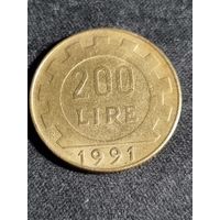 Италия 200 лир 1991