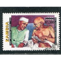 Замбия. М.Ганди и Неру. Надпечатка 1500к на 500