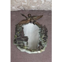 Настенное зеркало "Гуси-лебеди", силумин, времён СССР, размер с рамой 36*28 см.