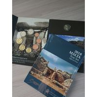 Официальный набор монет евро 2018 года Мальты регулярного чекана 1, 2, 5, 10, 20, 50 центов, 1 и 2 евро и 2 евро Мнайдра. BU