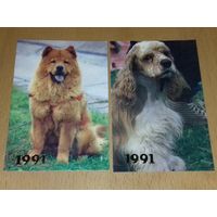 Календарики 1991 Собаки. 2 шт. одним лотом