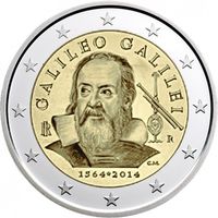 2 Евро Италия 2014 450 лет со дня рождения Галилео Галилея UNC из ролла