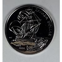 Канада 1 доллар 2004  400-летие первого французского поселения в Америке. Парусник