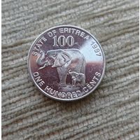 Werty71 Эритрея 100 центов 1997 Слон 1991