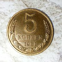 5 копеек 1981 года СССР. Шикарная монета! Родная патина! В коллекцию!