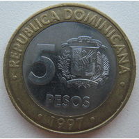 Доминикана 5 песо 1997 г. 50 лет Центробанку