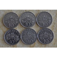 Сингапур 10 центов 1986,87,89,93,03,09