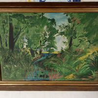 Картина маслом Пейзаж Природа Лес Река Рама 65х45