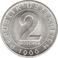 Австрия 2 гроша, 1966 UNC