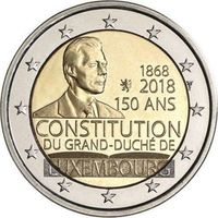 2 евро 2018 г. Люксембург 150 лет конституции .UNC из ролла
