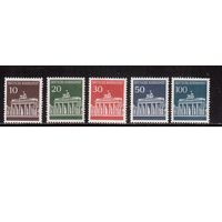 Германия(ФРГ)-1966,(Мих.506-510), ** ,  Стандарт, Бранденбургские ворота(полная серия), 2 марки с номером