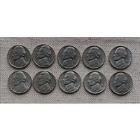 США 5 центов погодовка P 1980/1981/1982/1983/1984/1985/1986/1987/1988/1989 (10 монет)