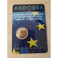 Монета Андорра 2 евро 2022 10-летие вступления в силу денежно-кредитного соглашения между Андоррой и ЕС БЛИСТЕР