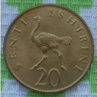 Танзания 20 центов 1982 года. Страус. UNC.