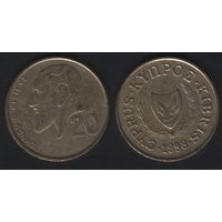 Кипр km62.2 20 центов 1993 год (голова) (om00)