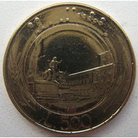 Италия 500 лир 1989 г. Позолота (желтый цвет)
