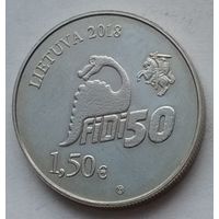 Литва 1,5 евро 2018 г. 50 лет Дню физиков в Вильнюсском Университете