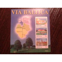 Литва 1995 совместный выпуск прибалтов **Балтийский путь  Блок