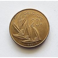 Бельгия 20 франков, 1992 Надпись на французском - 'BELGIQUE'