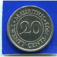 Маврикий 20 центов 1993 UNC