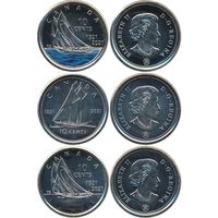 NEW! Канада. Набор из 3 монет 10 центов 2021. 100 лет шхуне "Bluenose" [UNC]