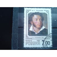 Россия 1999 А. С. Пушкин, марка из блока Михель-1,5 евро гаш